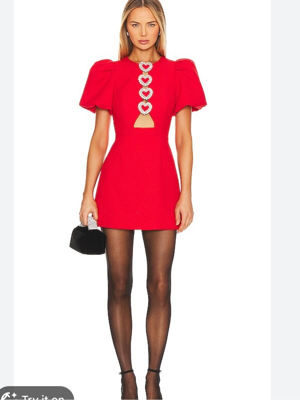 Chiara Mini Dress in Red with Heart Embellishments